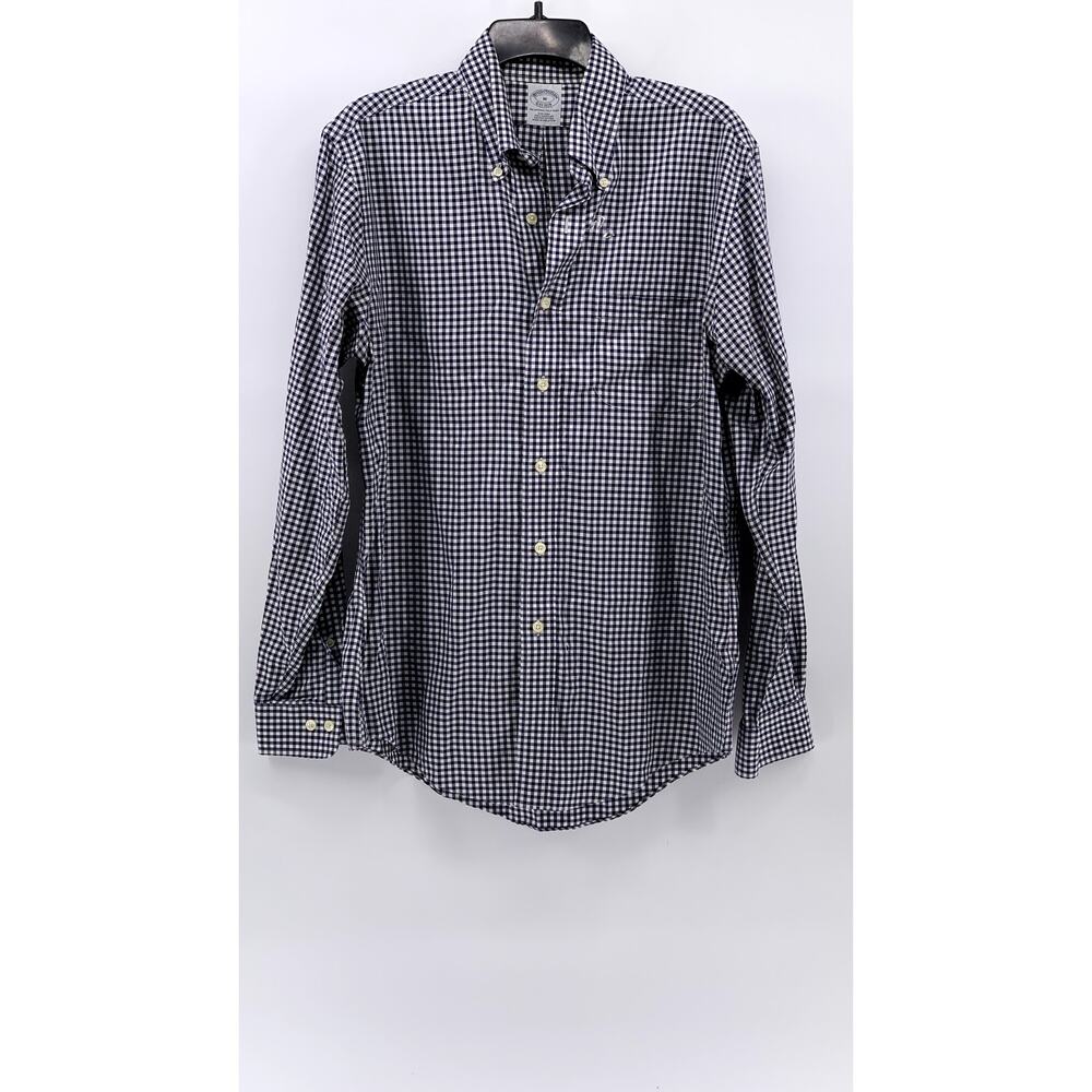 BROOKS BROTHERS Men's Blue-White Gingham Button-Up Original Polo Shirt SZ M